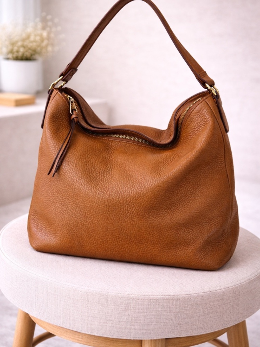 Coach Tan Leather shoulder Bag Slouchy hobo bag everyday - Picture 3 of 14